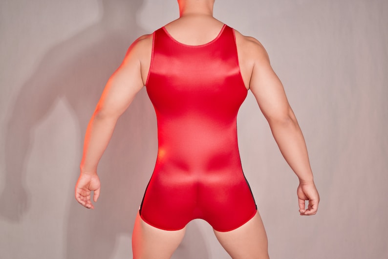 Mens Nylon Bodysuit Wrestling See Through Singlet With Pouch Design