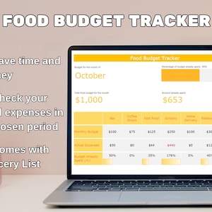 Food Budget Tracker, Food Planner Monthly Budget Spreadsheet Excel Google Sheet Template Budgeting Food Expense Category Grocery List House
