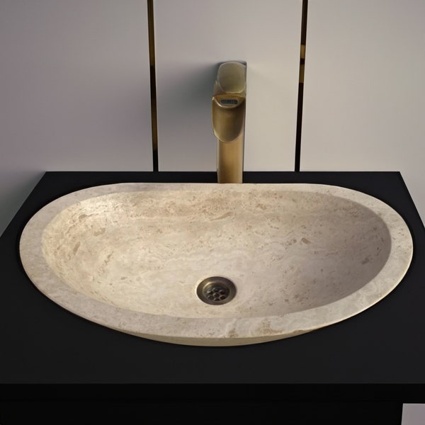 Boat Shape Trough Sink, Travertine Washbasin, Natural Stone Vessel Sink