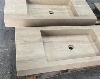 Fregadero personalizado de travertino de 35,5 x 18,5 x 5,91 pulgadas.