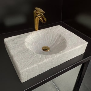 Marble Patterned Sink – %100 Handcrafted Afyon White Line Natural Stone Washbasin