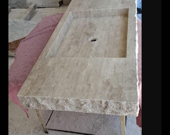 Custom 40"x17"x5" travertine sink