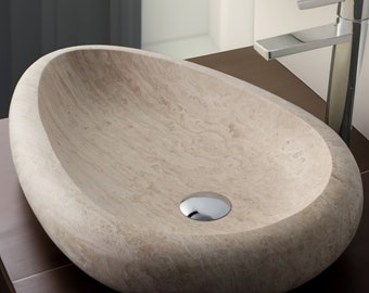 Fregadero de travertino Lavabo de diseño en forma de gota Decoración de baño beige