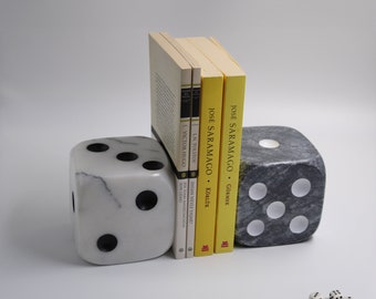 Marble Dice Bookends: Unique Bookshelf Decor, Magazine Holder (2-Piece)