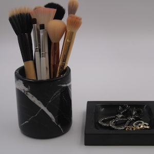 Marble Makeup Organizer Set, Makeup Brush Holder, Natural Marble Bathroom Set, Make Up Storage, Bathroom Cup and Tray Set, Bedside Tray