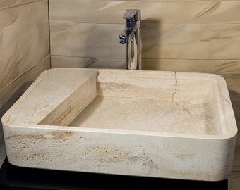 Travertine Concealed Sink, Covered Design Rectangular Sink with Concealed Drain for Bathroom