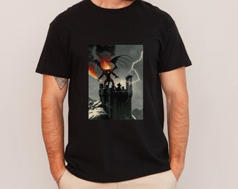 Balrog Gandalf fights The Lord of The Ring,1970&#39;s Dark fantasy style T-shirt, funny christmas gifts, halloween gift, Unisex