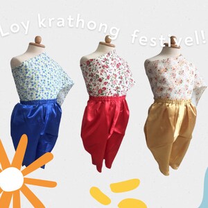 Set of Thai Traditional Vintage Sabai With Pants For Kids Girl (Size: S-XL)