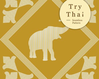 Royal Thai Elefant – Nahtloses Thai Muster als Digitaler Download für Stoffe, Tapeten, Bastelprojekte