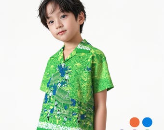 Thailändisches traditionelles Vintage-Baumwollhawaii-Button-Down-Hemd für Kinder