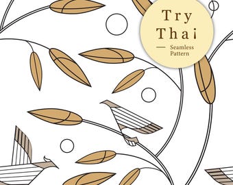 Goldener Vogel & Ast - Nahtlose Muster Digitaler Download für Stoffe, Tapeten, Bastelprojekte