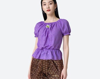 Set aus traditionellem thailändischem Spitzenbaumwollhemd mit Hose für Frauen (Größe: 3XL-4XL)