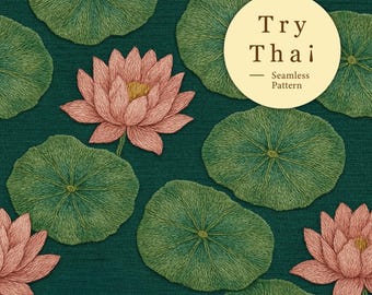 Lotus Flower Stickerei - Nahtloses Thailändisches Muster Digitaler Download für Stoffe, Tapeten und Bastelprojekte