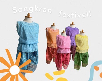 Set of Thai Traditional lace cotton Shirt with pants for Girl Kids (Size: M-XXL)