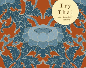 Oriental Batik Floral - Nahtloses Thai Muster Digitaler Download für Stoffe, Tapeten, Bastelprojekte
