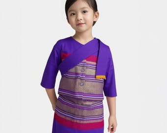 Thai Traditionelles Outfit Set - Langarm-Shirt mit Rock für Mädchen