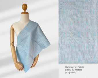 Handgewebter Thai Baumwolle Stoff: Hellblaue Sarong Textile (1x2 Meter)
