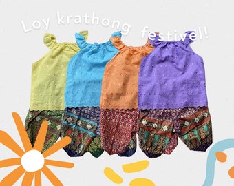 Set aus thailändischem traditionellen Vintage-Baumwollärmellosen Hemd mit Hose für Kinder (2-3 Jahre)