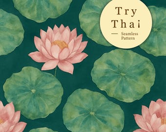 "Aquarell Lotus Floral - Nahtloses Thai Muster als digitaler Download für Stoffe, Tapeten, Bastelprojekte."