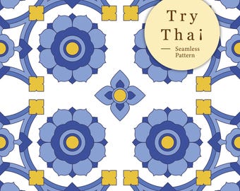 Royal Blau - Nahtloses Thai Muster als digitaler Download für Stoffe, Tapeten, Bastelprojekte