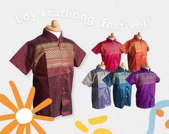 Thai Traditional Vintage Boy Shirt For Kids (Size: SS-XXL)