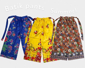 Batik Wide Leg Beach Trousers | Batik Pants | Summer Pants | Women Elastic Waist Pants | Free Size