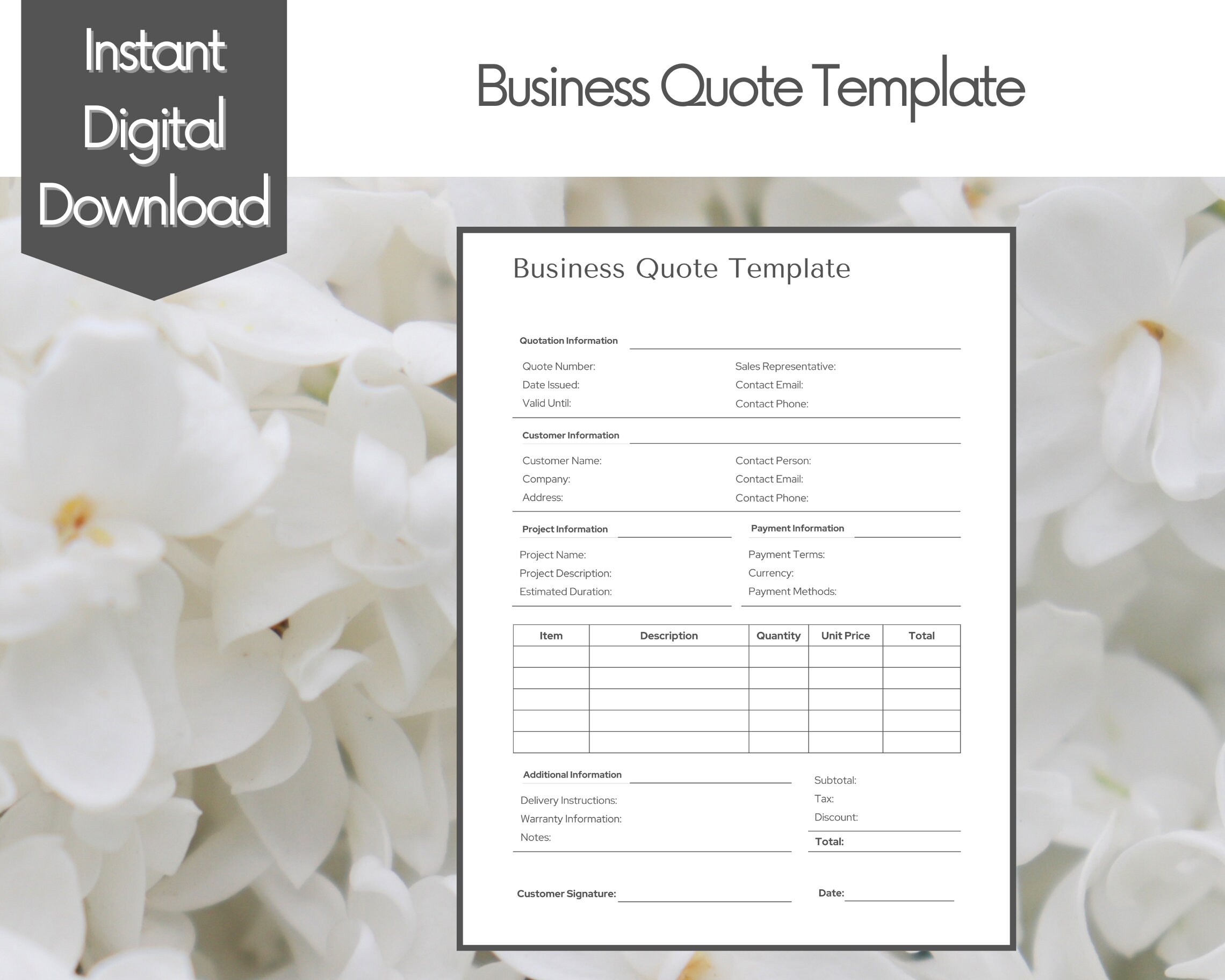 Printable Price Estimate Template Instant Download Editable Quotation ...