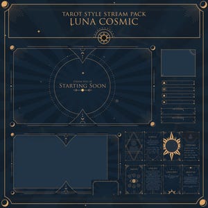 Pack Luna Cosmic Stream pour TWITCH | Tarot, superposition Twitch, vert foncé, astrologie, céleste, superposition animée