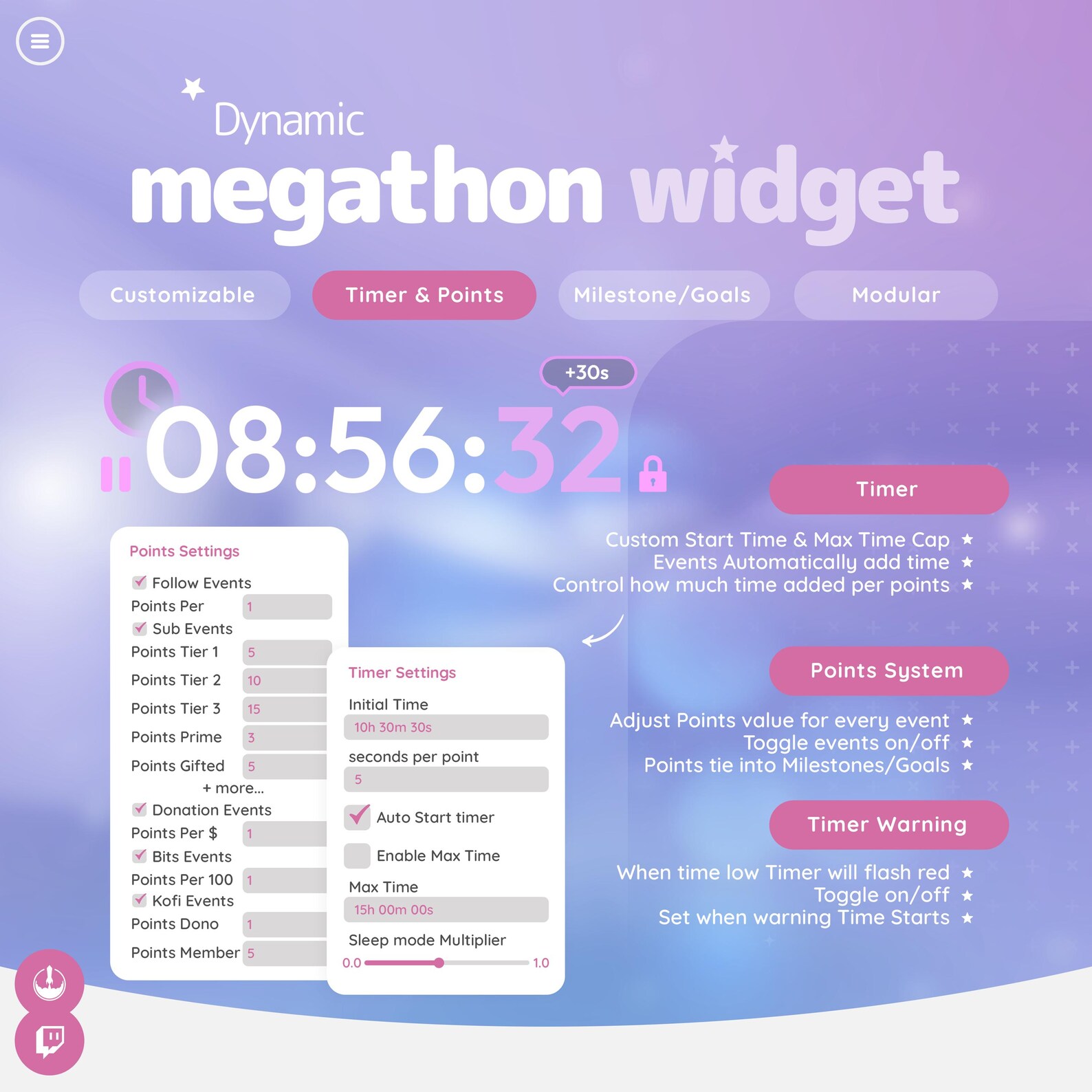 Megathon Subathon Widget for Twitch & Streamelements | Dynamic Modular ...