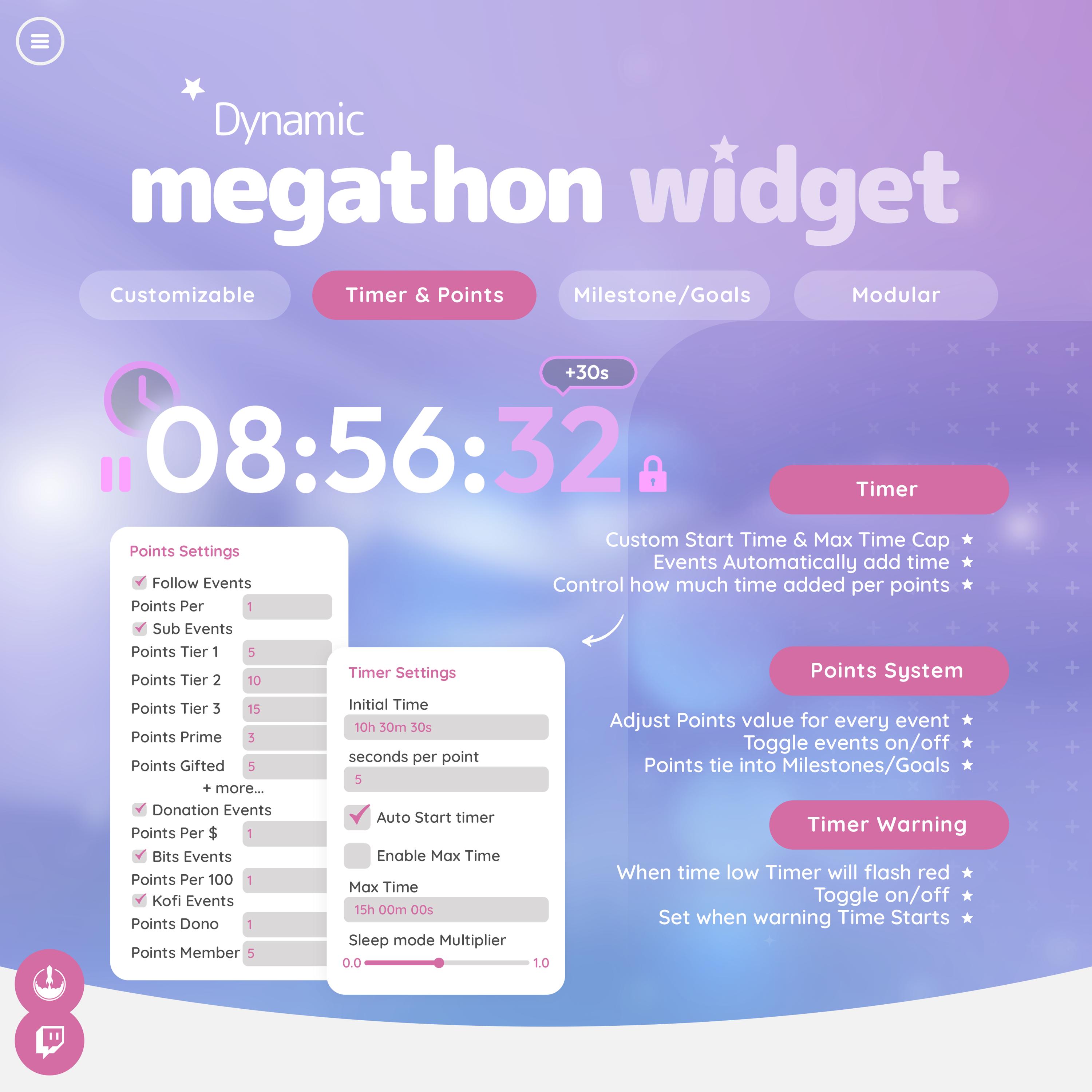 Subathon Countdown Timer Megathon Subathon Widget for Twitch & Streamelements | Dynamic Modular ...