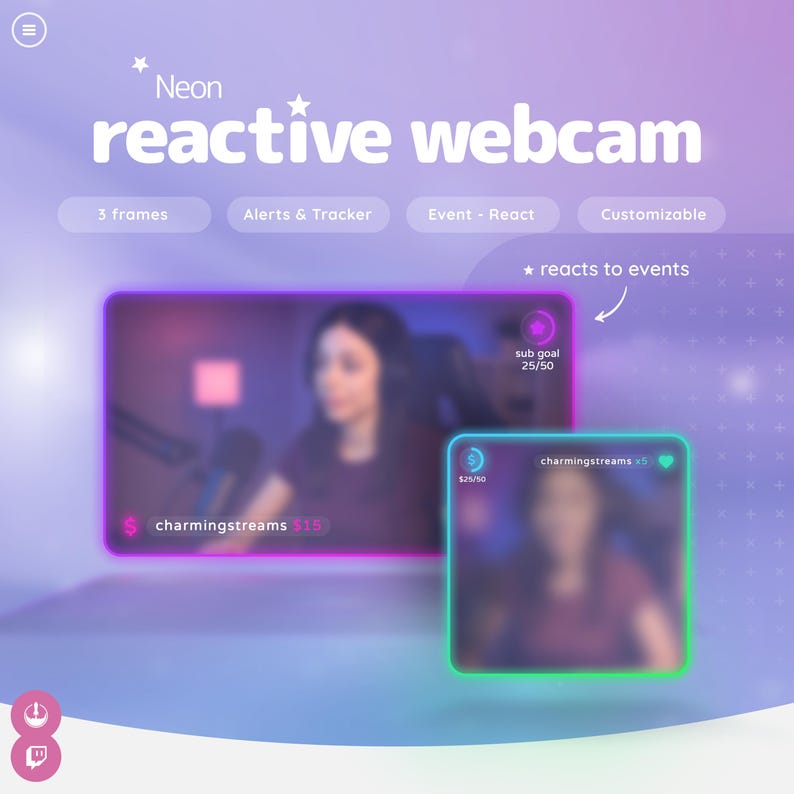 Reactive Twitch Webcam Overlay – Minimalist Design with Alerts & Goal Tracker image 1