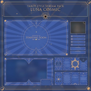Paquete de transmisión cósmica de Luna para Twitch/Tarot, superposición de Twitch, remolino azul, astrología, celestial, superposición animada