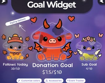Cow Goal Widget - Twitch & StreamElements Overlay Customizable Accessories, Liquid Fill Tracker