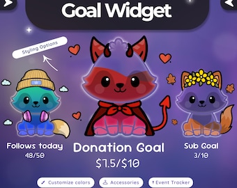 Plushy Fox Stream Goal Widget: Customizable Twitch Tracker for StreamElements