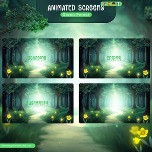 Animated Screens For Twitch - Green Forest, Multi Language, Stream Overlay, Magical Forest, Enchanted, Cute Stream Screens