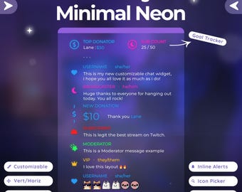 Neon Twitch Chat Widget – Role Styling, Event Tracker & Avatar Color Sync