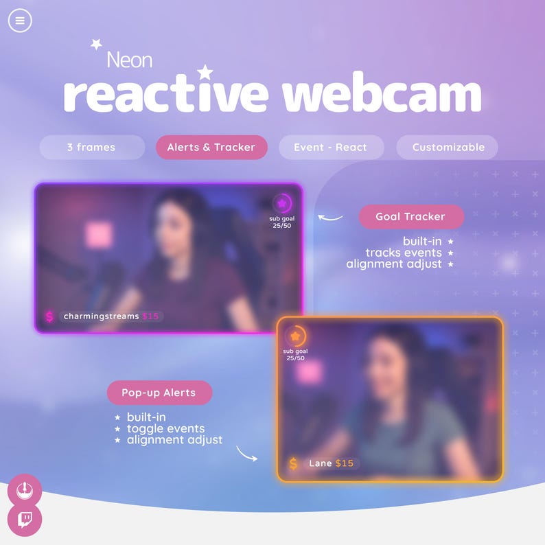 Reactive Twitch Webcam Overlay – Minimalist Design with Alerts & Goal Tracker image 3