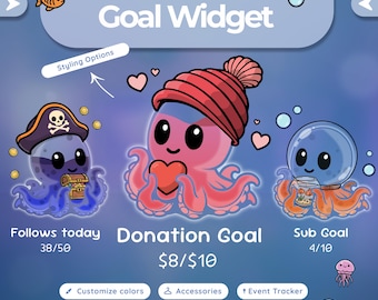 Octopus Goal Widget Overlay – Twitch & StreamElements Tracker with Custom Accessories
