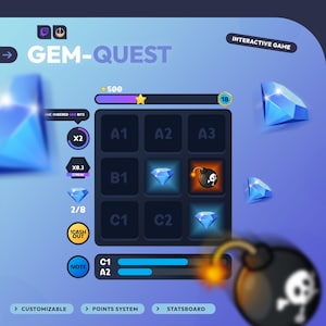 Gem-Quest Widget • Twitch interactive chat widget • Fun Customizable • Streamelements, OBS • Events, Channel points • Streamer | Vtuber