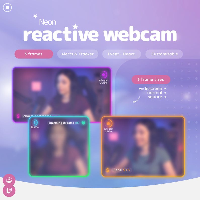 Reactive Twitch Webcam Overlay – Minimalist Design with Alerts & Goal Tracker image 2