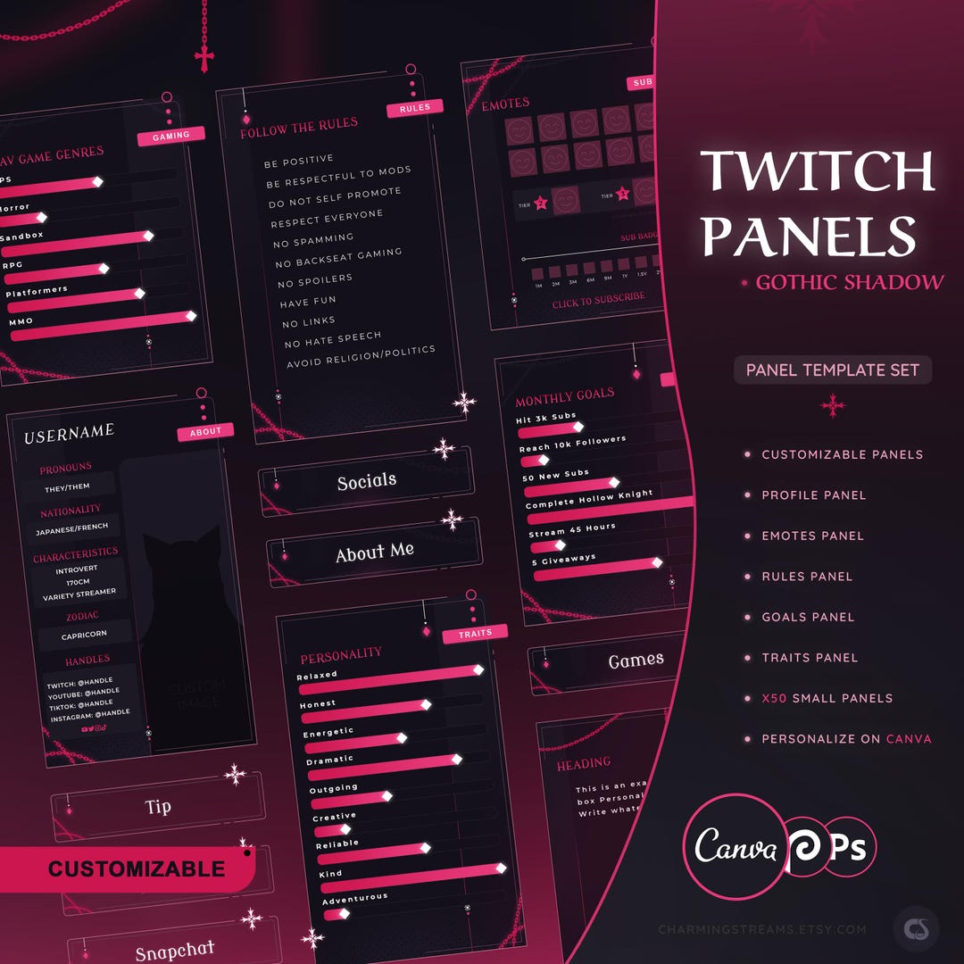 Gothic Shadow Customizable Twitch Panels: Dark Minimal Goth Theme ...