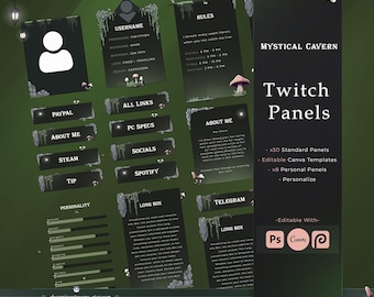 Mystical cavern Twitch Panels, Customizable, Sliders | Magical Mushroom,  Enchanted , Glow Mushroom, Stream Panels, Green , Canva, Photopea
