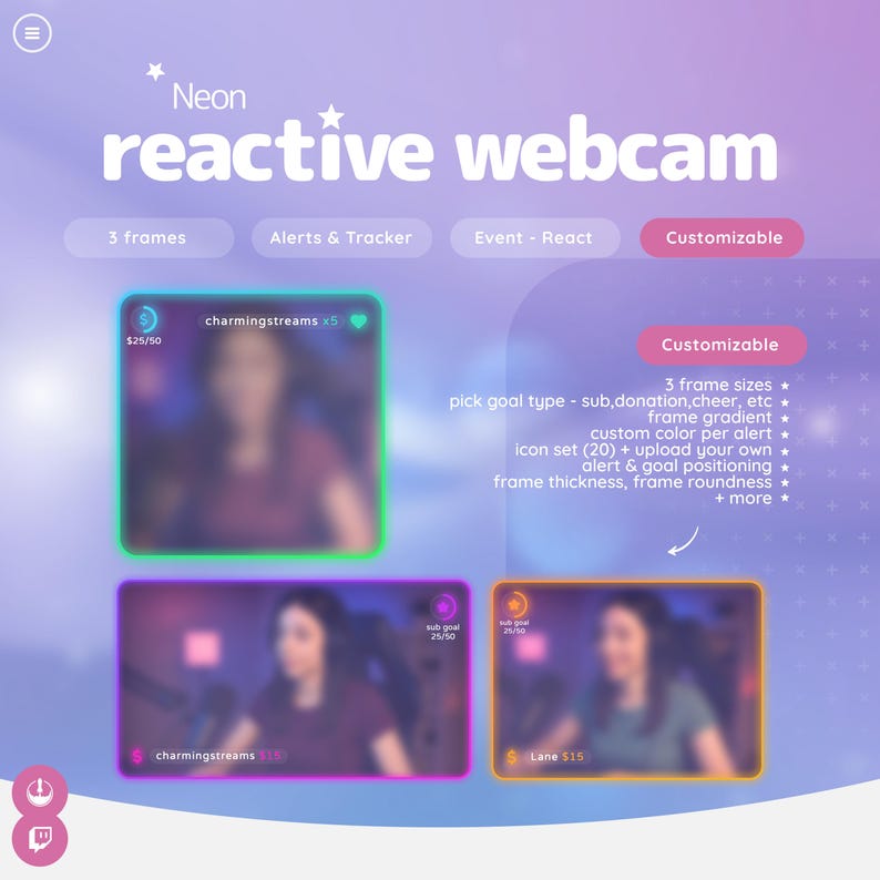 Reactive Twitch Webcam Overlay – Minimalist Design with Alerts & Goal Tracker image 5