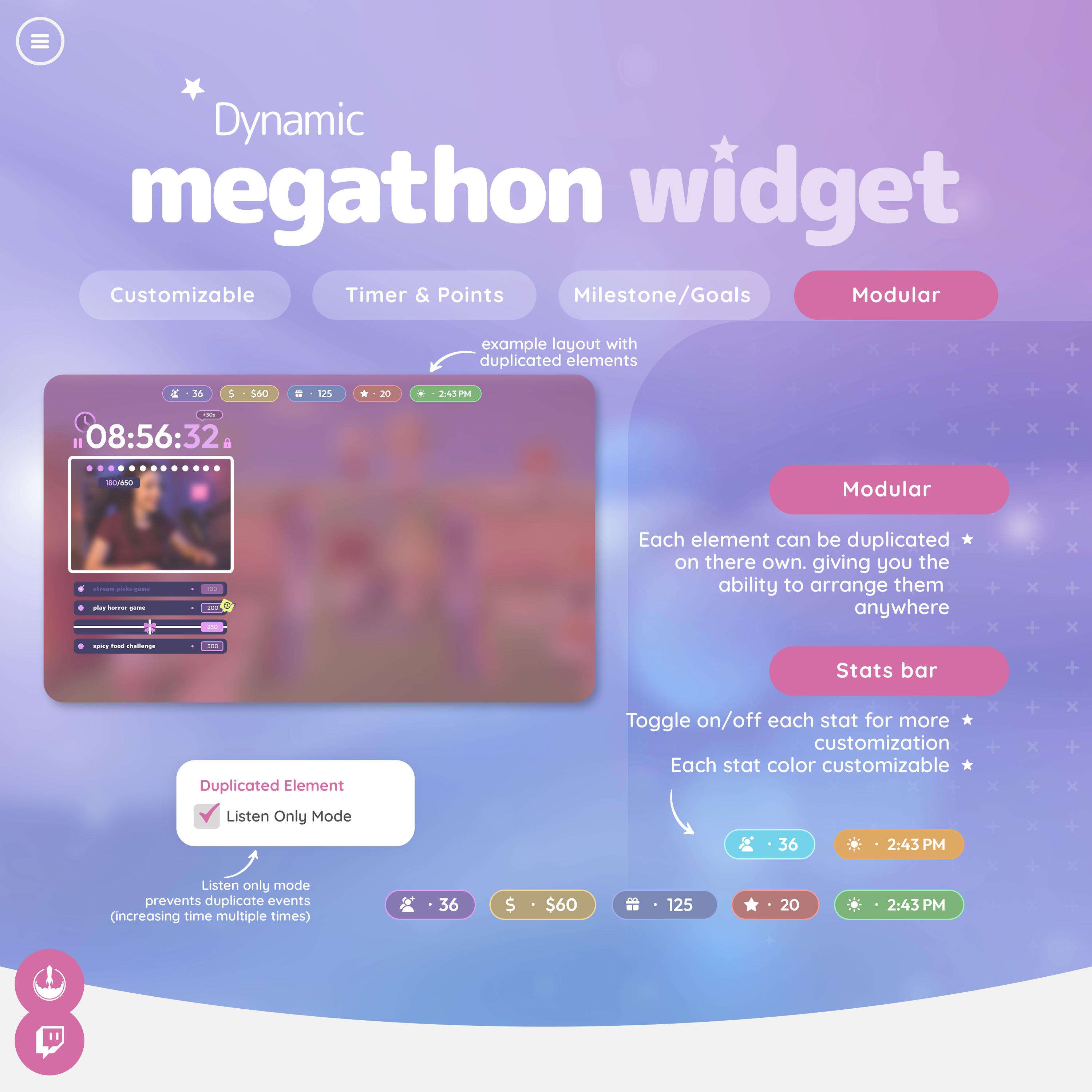 Megathon Subathon Widget for Twitch & Streamelements | Dynamic Modular ...
