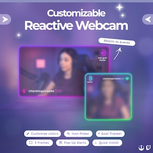 Reaktives Twitch Webcam Overlay - Minimalistisches Design mit Benachrichtigungen & Zielverfolgung