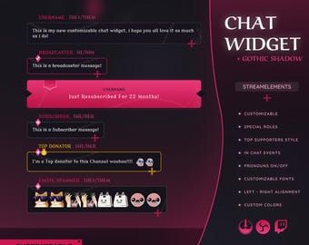 Gothic Twitch Chat Widget – Dark Theme with Roles, Pronouns & Events for StreamElements