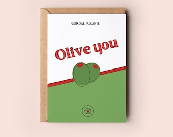 Carte de voeux Olive you, cadeau d'anniversaire drôle, je t'aime, anniversaire, mariage, petit ami, Perello, martini sale, enveloppe incluse
