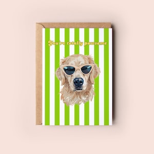 Carte de voeux de remerciement pawsome Labrador Golden Retriever, cadeau de félicitations drôle de chien jaune, anniversaire/anniversaire amusant, enveloppe incluse