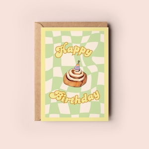 Niedliche Retro Zimtschnecken Glückwunschkarte zum Geburtstag Foodie Geschenk, Französisches Frühstück Gebäck Karte, Spaß für Sie/Ihn, Inklusive Umschlag