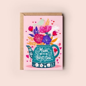 Grappig beste - thee moeder verjaardagswenskaart, schattige bloemen moeder bestie cadeau, beste moeder, mummie, stiefmoeder, kaart voor haar, lieve moeder